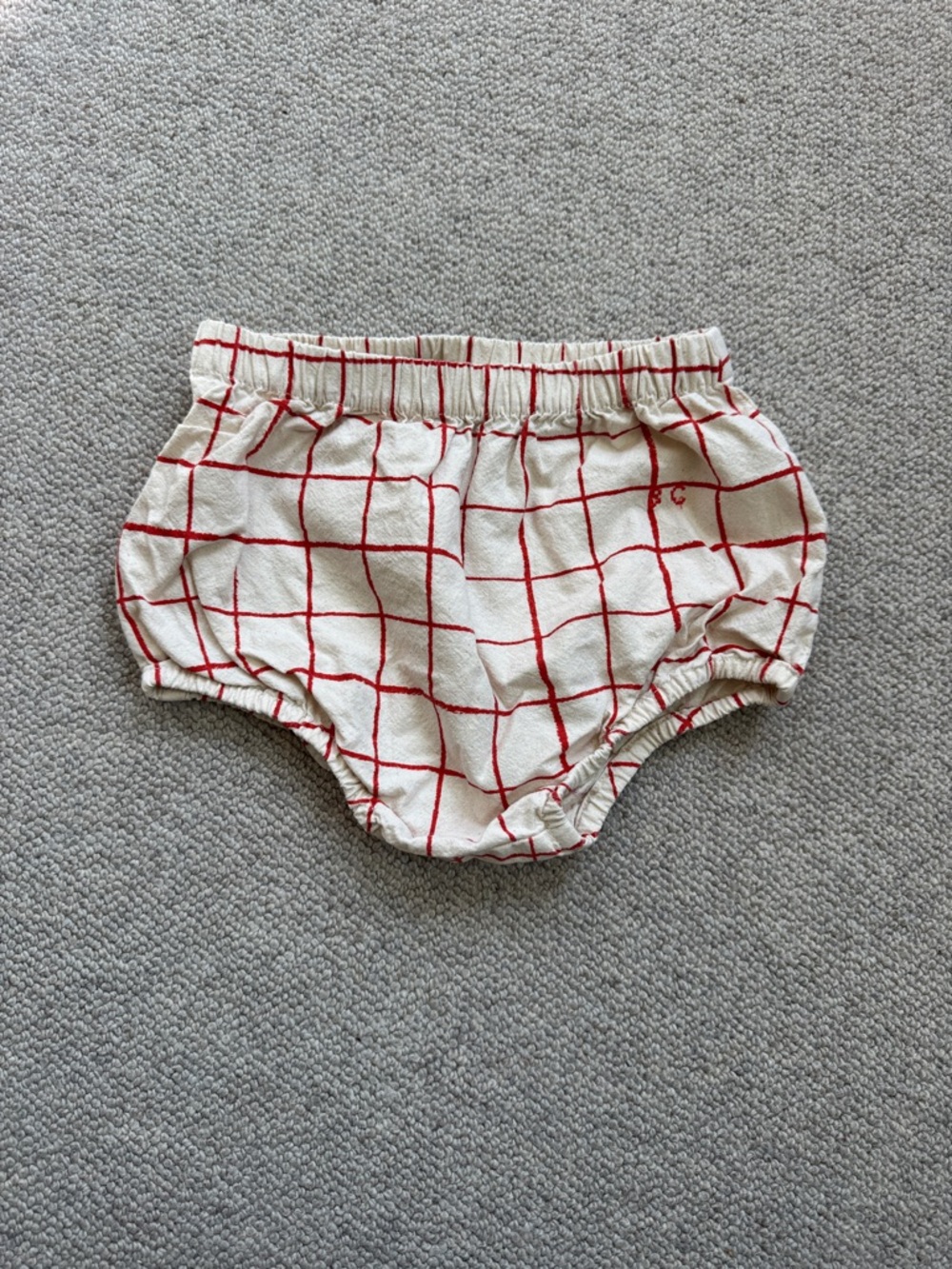 Bobo Choses Cream Shorts with Red Grid